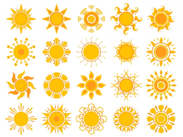 Gelbe Sonne Symbol Abstrakte Symbole Des Orange Wettersonnenscheinsommers Lokalisiert Premium Vektor