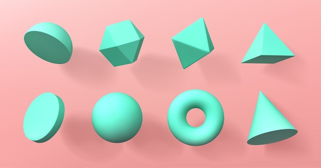 Geometrische 3d-formen halbkugel, oktaeder, kugel und ...