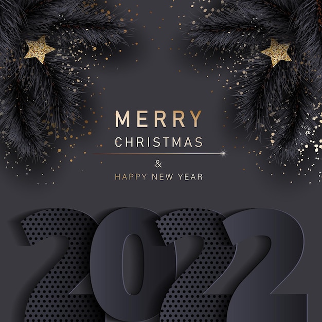 Kinopremieren Weihnachten 2022 Glamouröses weihnachtsbanner mit schwarzen tannenzweigen frohe