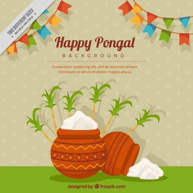 Glücklich pongal hintergrund mit girlanden und zuckerrohr Kostenlosen Vektoren