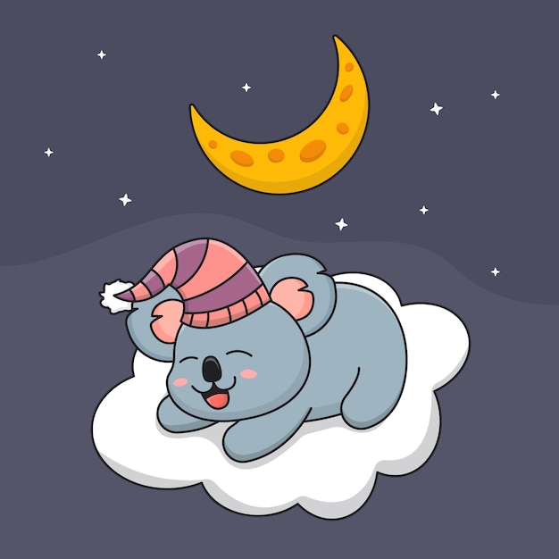 Glucklicher Schlafender Koala Auf Wolke Unter Dem Mond Premium Vektor