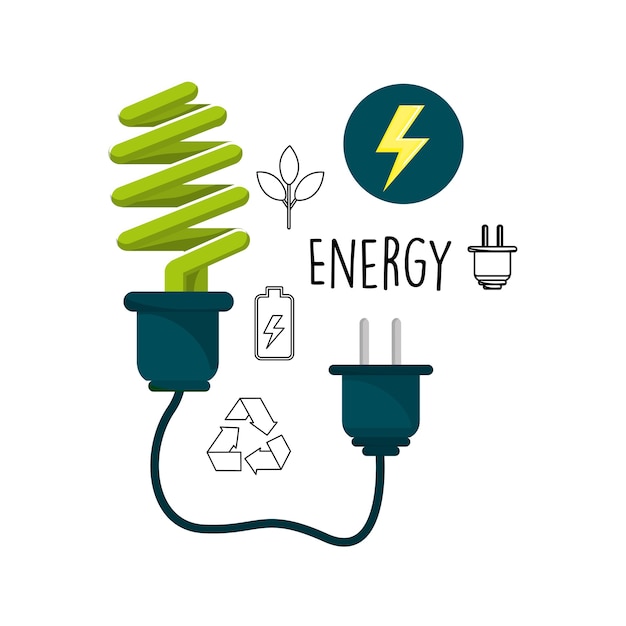 Gluhbirne Mit Stromkabel Und Umwelt Symbole Premium Vektor
