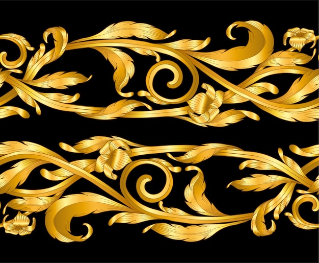 Gold Barocken Rahmen Scroll Hand Zeichnen Premium Vektor