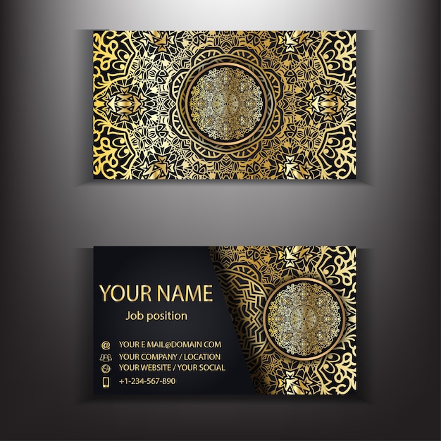 Gold Mandala Luxus Visitenkarte Design Vorlage Premium Vektor