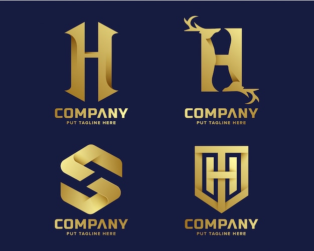 Goldene Initiale Buchstabe H Logo Sammlung Premium Vektor