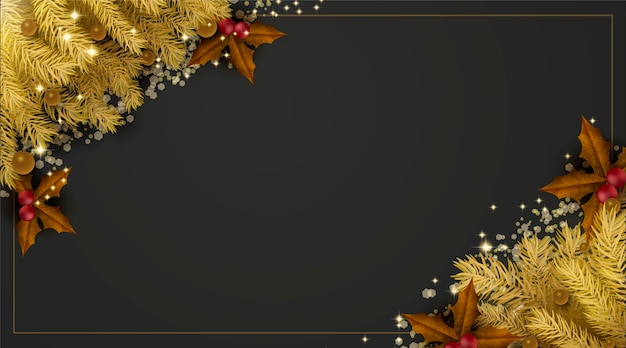 Goldene weihnachtskiefer verlässt hintergrund mit kopienraum