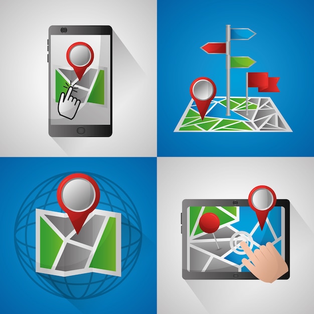 Gps navigation application banner technologie spitz ankunft platzkarten Premium Vektoren