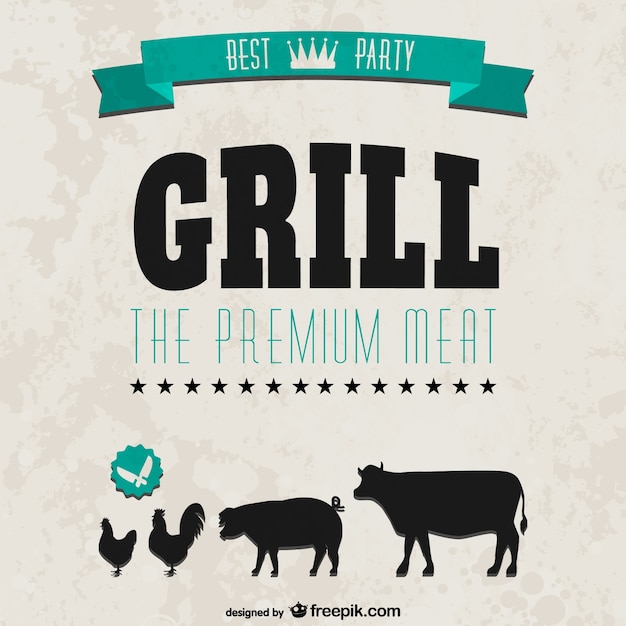 Grillparty Einladung Retro Stil Premium Vektor