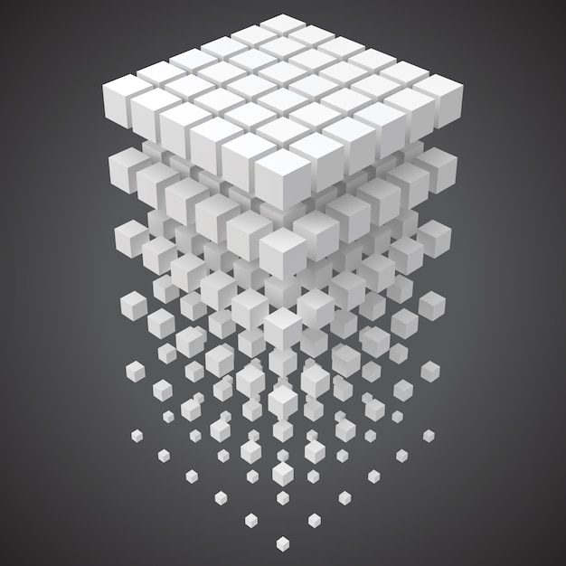 Großes daten-, blockchain- und technologiekonzept mit würfeln in 3d Premium Vektoren