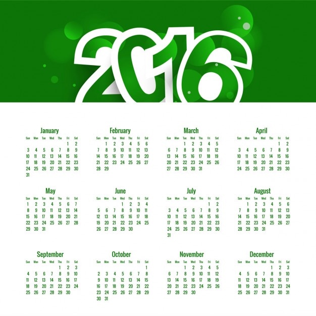 Grüne neue jahr 2016 calendar Kostenlose Vektor