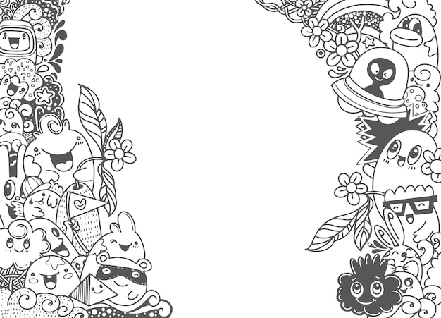 Gruppe des multikulturellen glücklichen netten monsters für ihr design. vorlage für werbebroschüre. Premium Vektoren