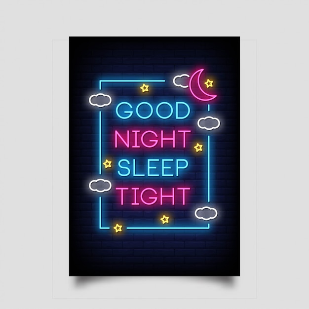 Gute Nacht Schlaf Gut Fur Poster Im Neonstil Premium Vektor