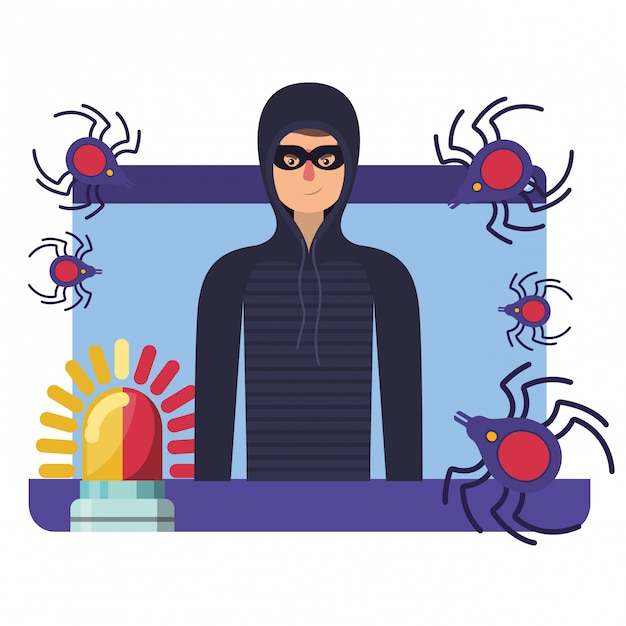 Hacker stiehlt informationen avatar charakter Premium Vektoren