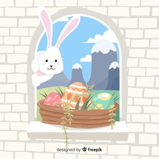 Häschen, das heraus vom fenster ostern-tageshintergrund lugt Kostenlosen Vektoren