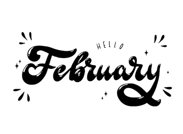 Hallo Februar Hand Schriftzug Zitat Premium Vektor