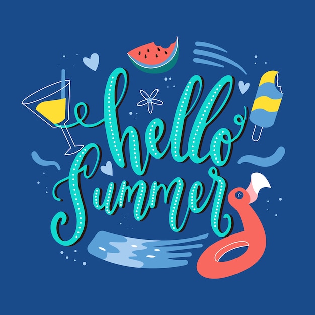 Hallo sommer  schriftzug mit floaties und eis Kostenlose 