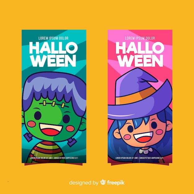 Halloween frankenstein und hexe banner Kostenlosen Vektoren