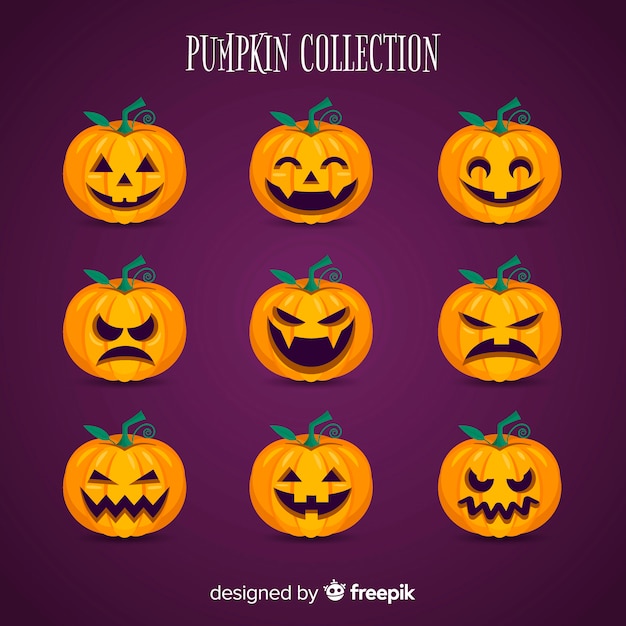 Halloween kürbisse sammlung im flachen design | Kostenlose Vektor