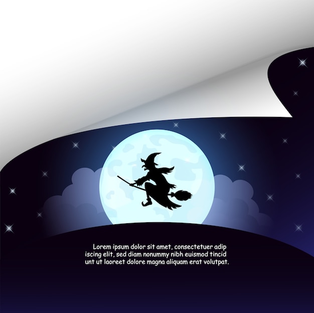 Halloween mit hexe auf dem vollmond. Premium Vektoren