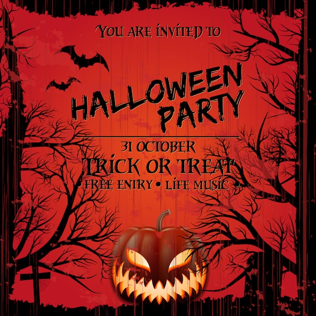 Halloween party einladung poster vorlage grunge-stil. | Premium-Vektor