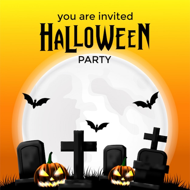Halloween Party Einladung Vorlage Mit Grab Premium Vektor