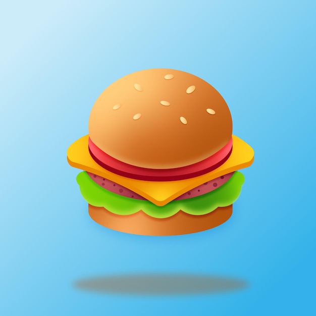 Hamburger Mit Sesam Mit Schatten In Nahaufnahme Auf Blauem Hintergrund Vektorgrafik Premium Vektor