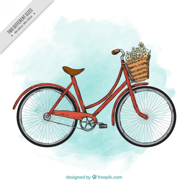 Hand aquarell retrofahrrad mit korb