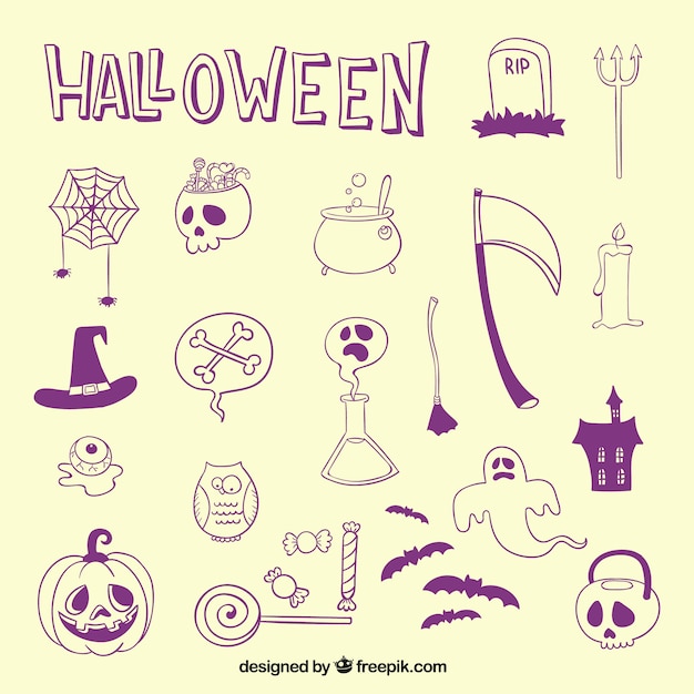 Hand gezeichnet halloween doodles | Premium-Vektor