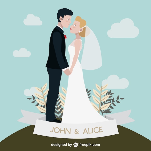 Hand Gezeichnet Hochzeitspaar Premium Vektor