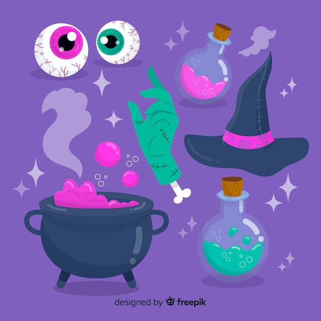 Hand gezeichnete halloween-dekorsammlung Kostenlosen Vektoren
