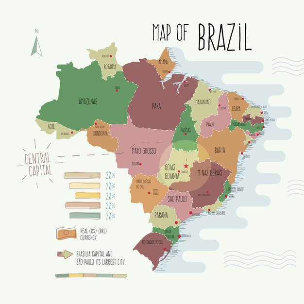 Hand Gezeichnete Infografik Der Brasilien Karte Kostenlose Vektor