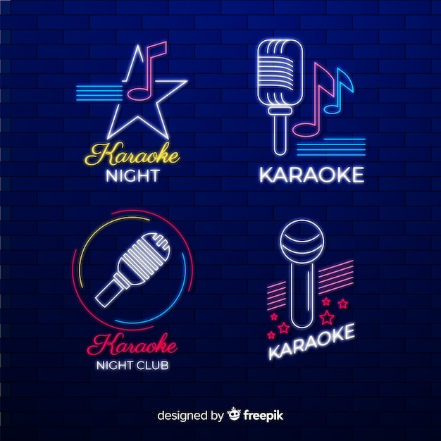Hand gezeichnete karaoke-neonlicht-sammlung Kostenlosen Vektoren