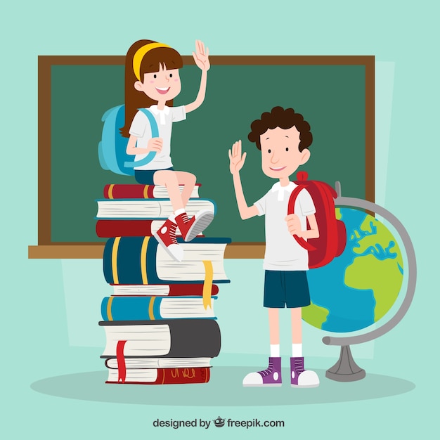 Hand gezeichnete kinder bereit, zurück zur schule zu gehen Kostenlosen Vektoren
