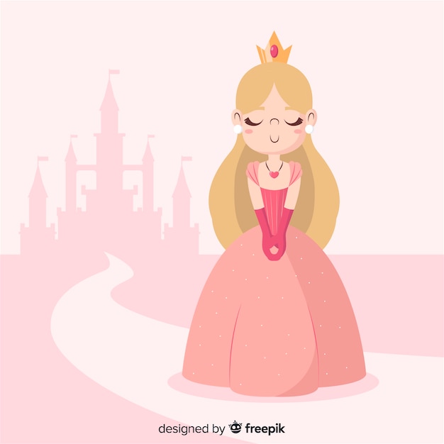 Hand gezeichnete prinzessin mit rosafarbenem kleid Kostenlosen Vektoren