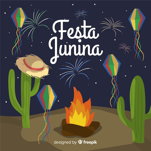 Hand gezeichneter festa junina hintergrund Kostenlosen Vektoren