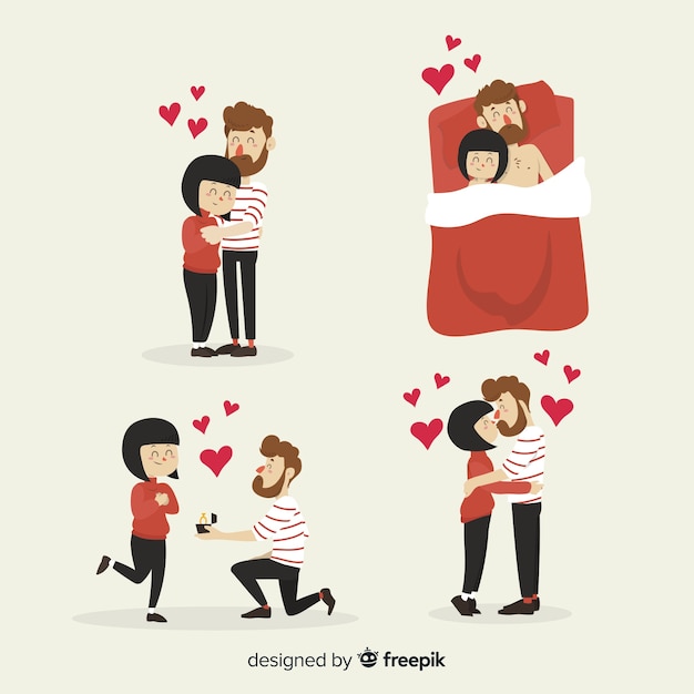 Hand gezeichneter valentinstagpaarsatz Kostenlosen Vektoren