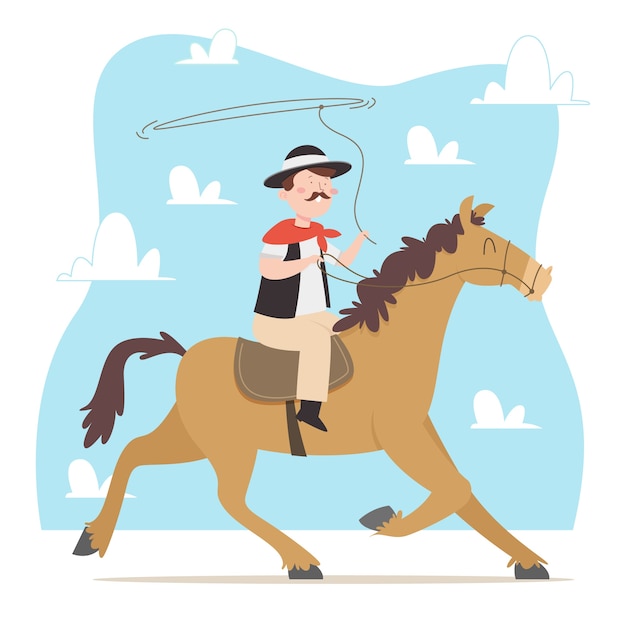 Handgezeichnete Gaucho Cowboy Illustration Kostenlose Vektor