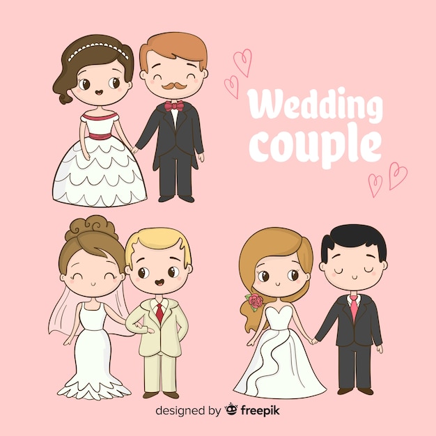 Handgezeichnete Hochzeitspaar Kollektion Kostenlose Vektor