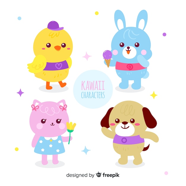 Handgezeichnete kawaii-charaktersammlung Kostenlosen Vektoren