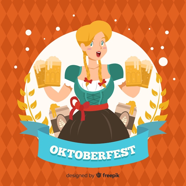 Handgezeichnete Oktoberfest Hintergrund Mit Einer Frau Kostenlose Vektor