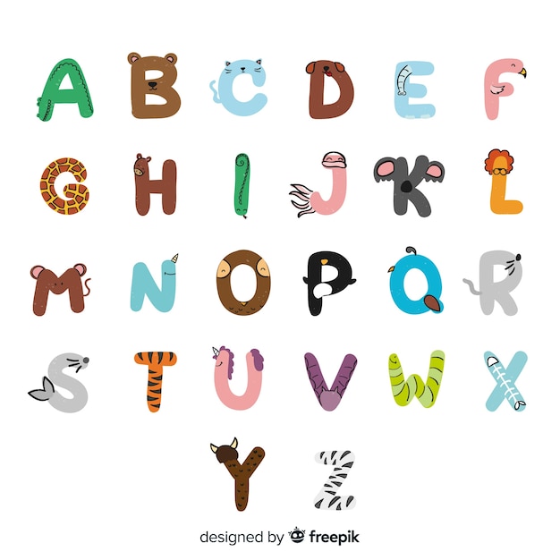 Handgezeichnete süße tiere alphabet Kostenlosen Vektoren