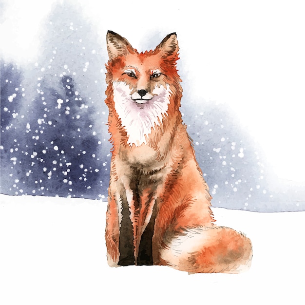 Handgezeichneter Fuchs Im Schnee Aquarell Stil Kostenlose Vektor