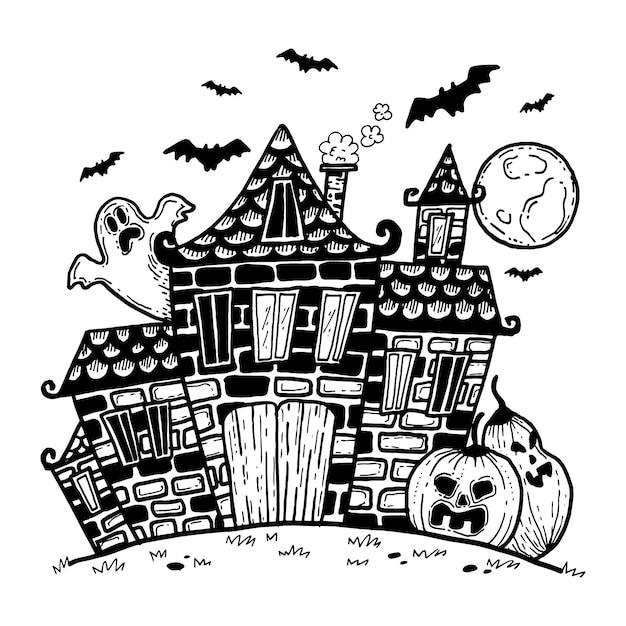 Handgezeichnetes Halloween Haus Kostenlose Vektor