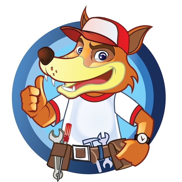 Handwerker Fox Karikatur Logo Premium Vektor