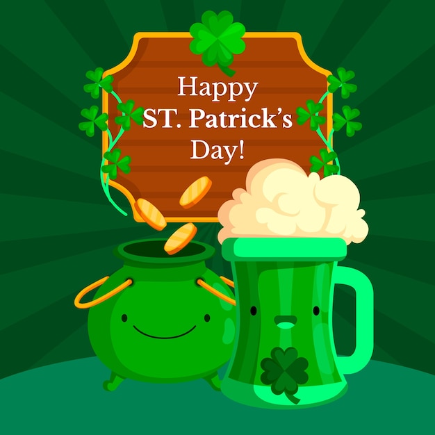 Happy st. patrick's day mit bier und münzen Kostenlosen Vektoren