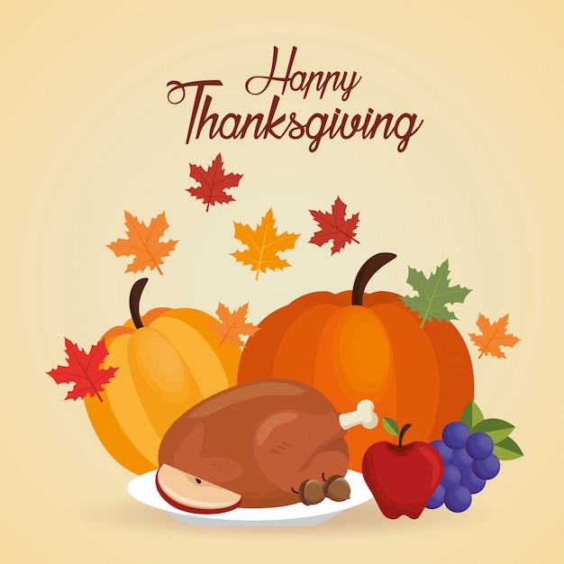Happy Thanksgiving Day Karte Menu Und Herbst Blatt Kostenlose Vektor