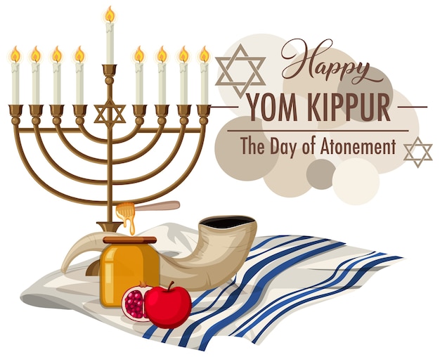 Happy yom kippur logo mit schofar PremiumVektor