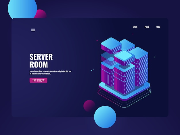 Hardwaresystem, big data processing-banner, datencenter und datenbanksymbol Kostenlosen Vektoren