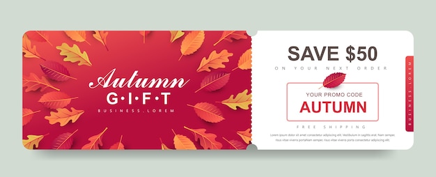 Herbst Geschenk Promotion Coupon Banner Hintergrund Eleganter Herbstgutschein Premium Vektor