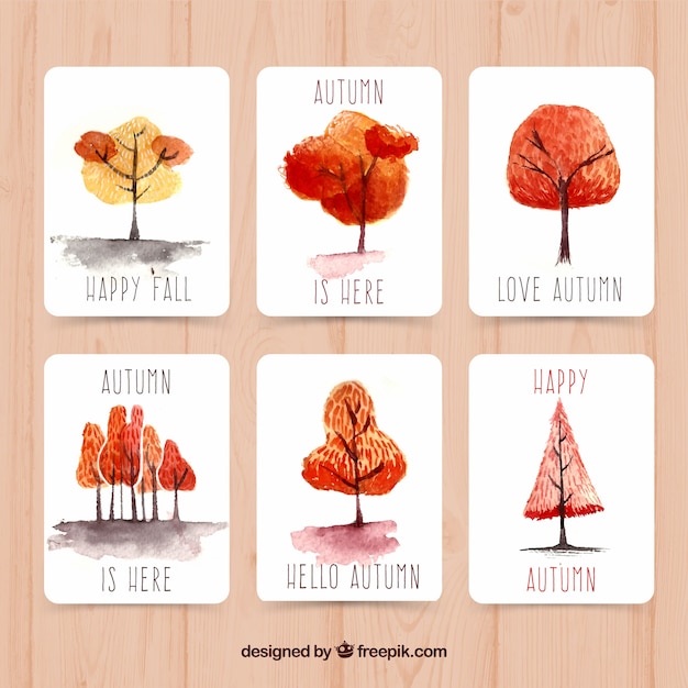 Herbst-karte sammlung mit aquarell-bäume | Kostenlose Vektor